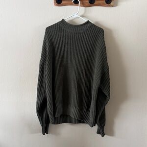 Vintage Structure Green Ribbed Mock Neck Knit Sweater Ramie Cotton Blend size XL